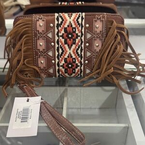 Ariat Brown and Black Fringe Wallet